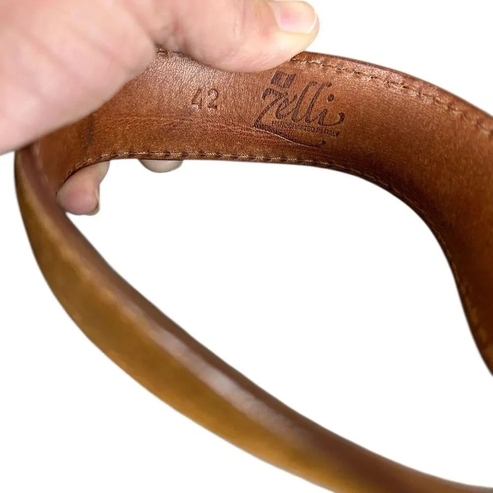 ZELLI ITALY Genuine Suede Belt Men’s 42 Brown Handmade Luxury
